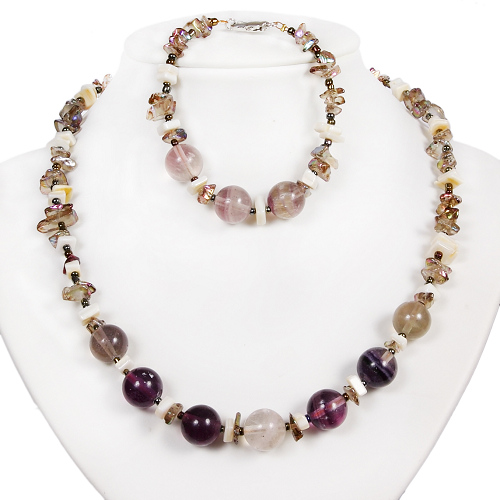 Armkette + Halskette 7011 - Amethyst & Natursteine - zum Schließen ins Bild klicken